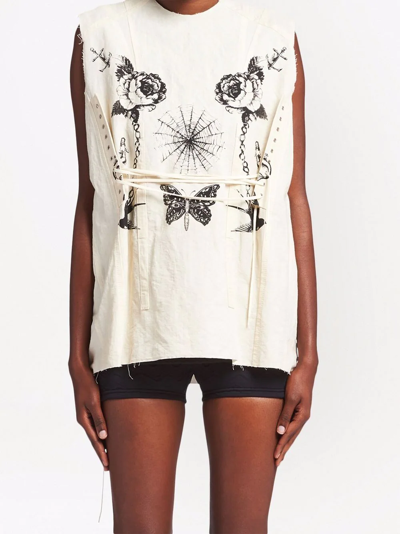 Shop Prada Printed Slub Canvas Top In Neutrals