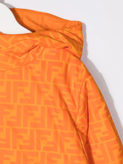 Shop Fendi Padded Logo-print Coat In Orange