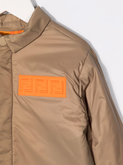 Shop Fendi Logo-print Padded Jacket In Neutrals