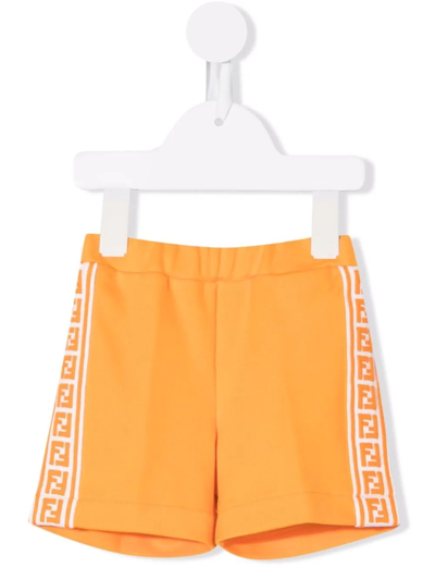 Shop Fendi Ff-logo Print Track Shorts In Orange
