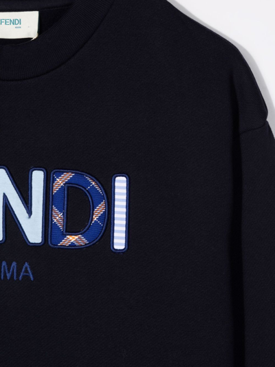 Shop Fendi Logo-patch Cotton Sweatshirt In Blue