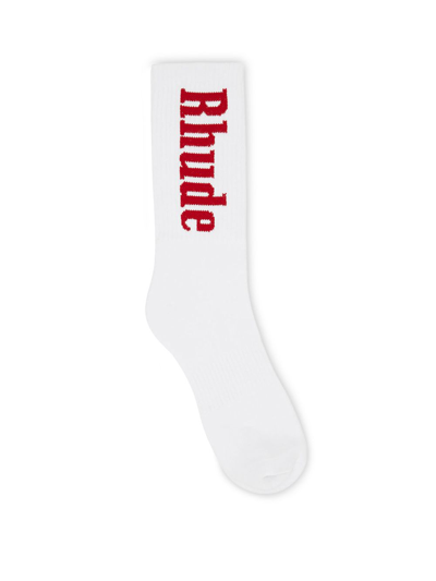 Shop Rhude Vertical Logo Sock In White