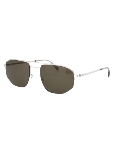 Shop Mykita Mmcraft017 Sunglasses In 051 Shinysilver Rawgreen Solid