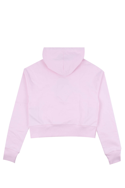 Shop Balmain Cropped Pale Pink Cotton Sweatshirt With Rhinestone  Logo In Rose