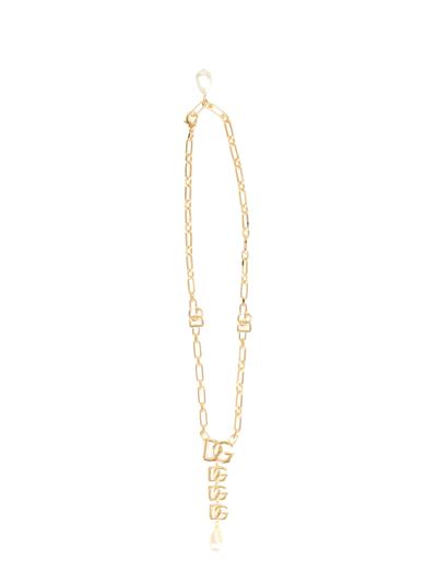 Shop Dolce & Gabbana Dg Logo Pendant And Pearl Necklace In Oro