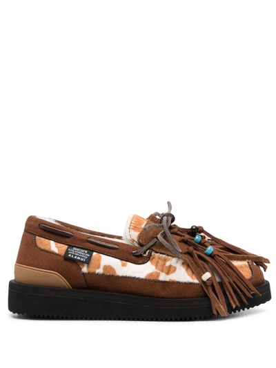 Shop Alanui X Suicoke Owm Fringed Loafers In Braun