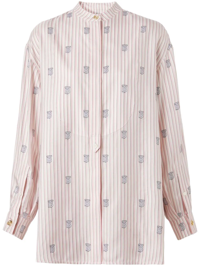 Shop Burberry Monogram Stripe Shirt In Rosa