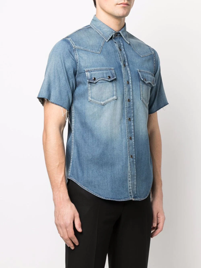 Shop Saint Laurent Denim Short-sleeve Shirt In Blau