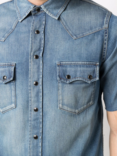 Shop Saint Laurent Denim Short-sleeve Shirt In Blau