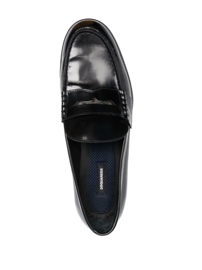 Shop Dsquared2 High-shine Penny Loafers In Black