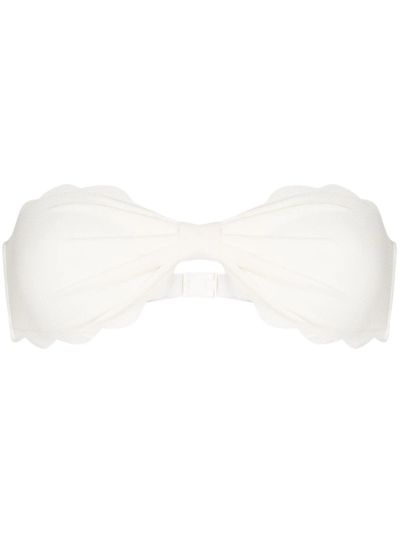 Shop Marysia Antibes Scalloped Bikini Top In White