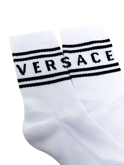 Shop Versace Logo-print Ribbed Socks In White