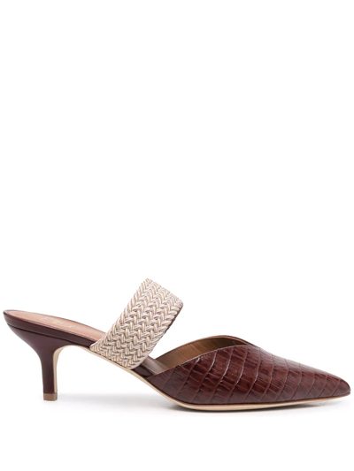 Shop Malone Souliers Crocodile-effect Pointed-toe Mules In Brown