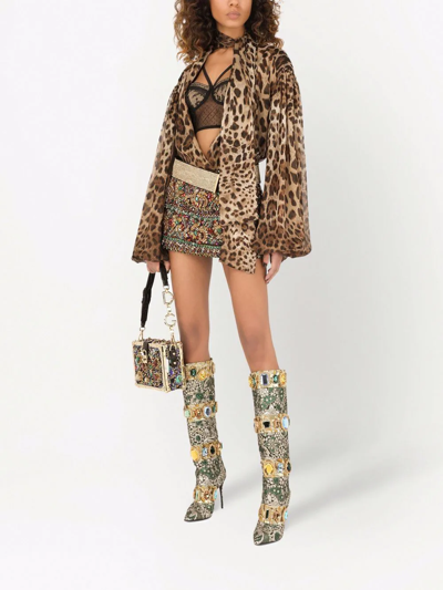 Shop Dolce & Gabbana Leopard-print Chiffon Shirt In Brown