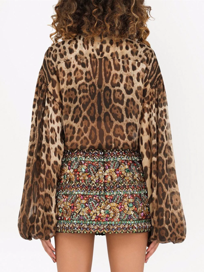 Shop Dolce & Gabbana Leopard-print Chiffon Shirt In Brown