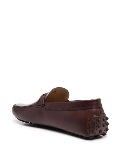 Shop Tod's Logo-plaque Leather Loafers In Brown