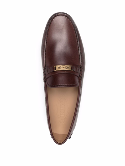 Shop Tod's Logo-plaque Leather Loafers In Brown