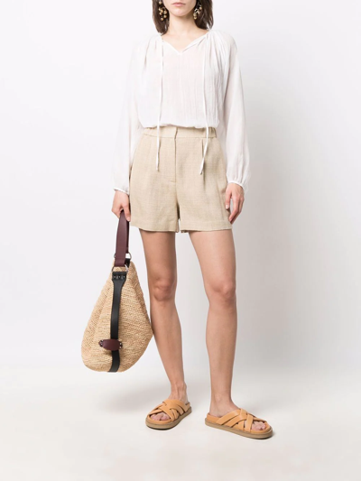 Shop Etro Pleated Linen-blend Shorts In Neutrals