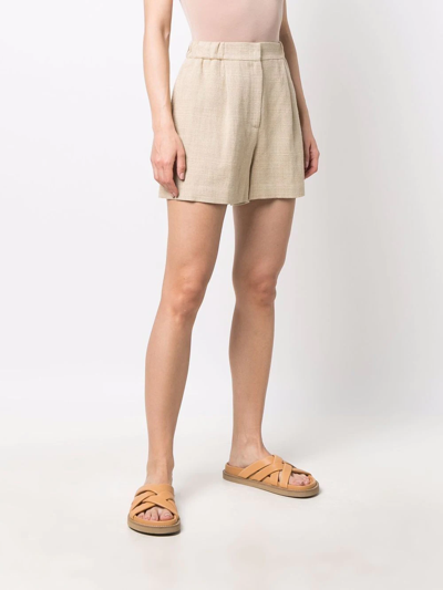 Shop Etro Pleated Linen-blend Shorts In Neutrals