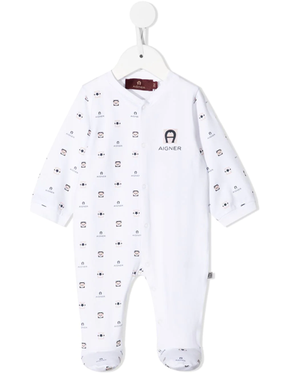 Shop Aigner Logo-print Cotton Babygrow In White