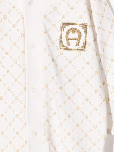 Shop Aigner Long-sleeve Logo-print Babygrow In White