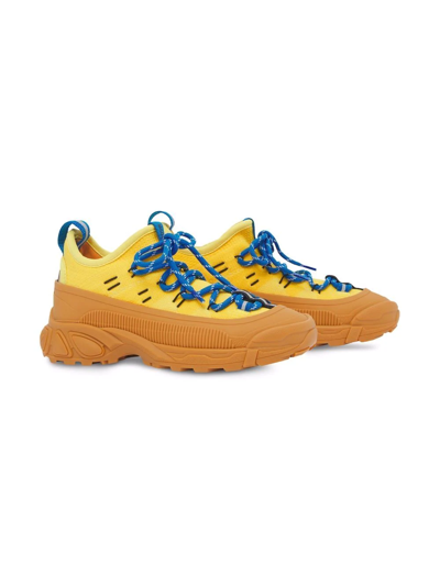 Shop Burberry Chunky Lace-up Sneakers In Yellow