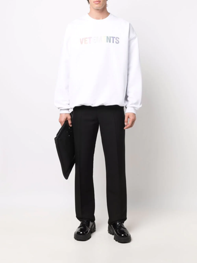 Shop Vetements Rhinestone Logo Sweatshirt In White