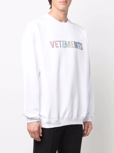 Shop Vetements Rhinestone Logo Sweatshirt In White