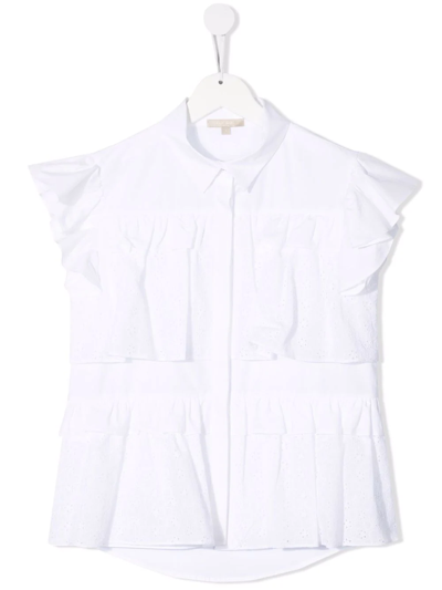 Shop Elie Saab Junior Teen Ruffled-trim Sleeveless Shirt In White