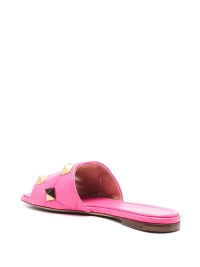 Valentino Roman Stud 5mm Flat Slide Sandals In Pink