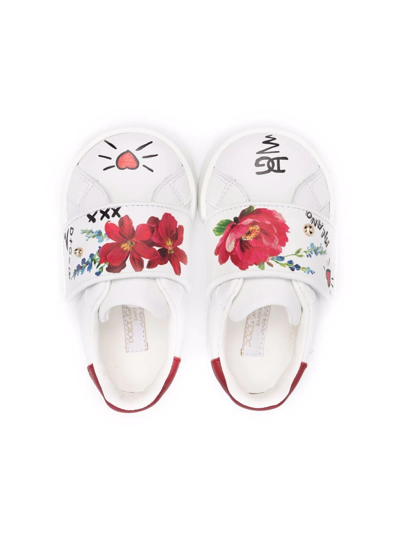 Shop Dolce & Gabbana Floral-print Touch-strap Sneakers In White