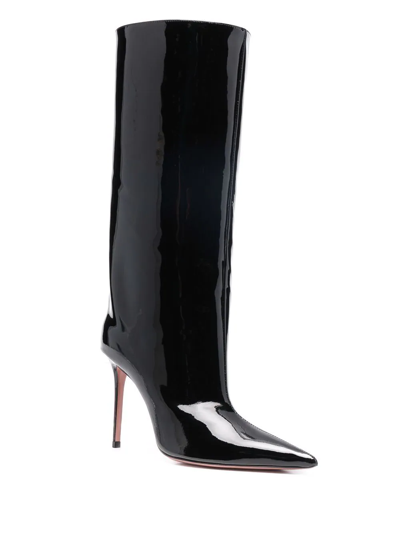 Shop Amina Muaddi Fiona 100mm Patent Leather Boots In Black
