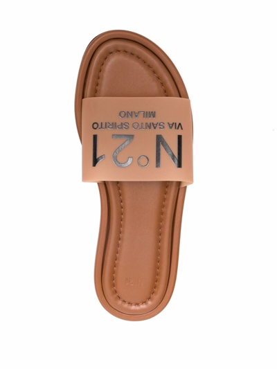 Shop N°21 Logo-print Flat Sandals In Brown