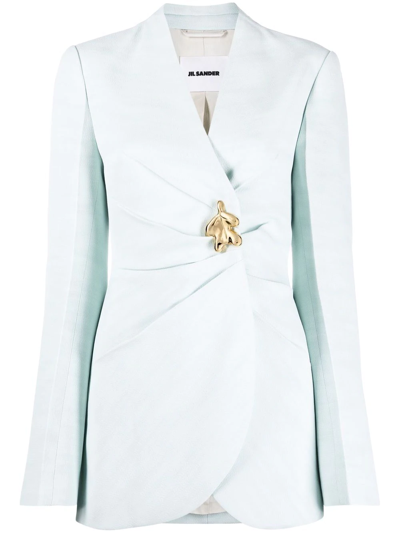 Shop Jil Sander Brooch-detail Tailored Blazer In Blue