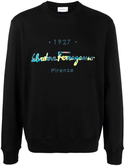 Shop Ferragamo Embroidered-logo Sweatshirt In Black