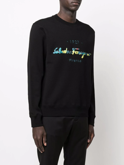 Shop Ferragamo Embroidered-logo Sweatshirt In Black