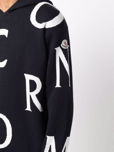 Shop Moncler Intarsia-logo Knitted Hoodie In Blue