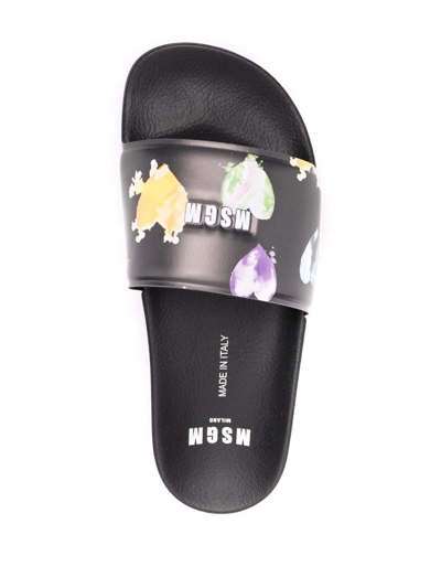 Shop Msgm Heart-print Logo Sliders In Black