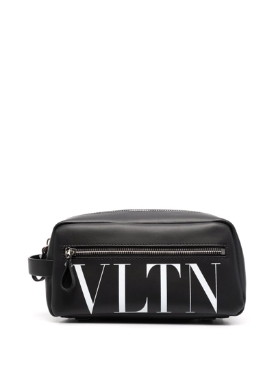 Shop Valentino Vltn-print Wash Bag In Black