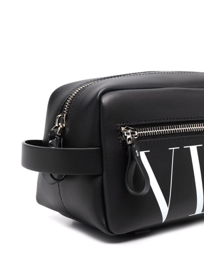 Shop Valentino Vltn-print Wash Bag In Black