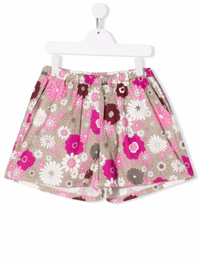 Shop Douuod Teen Cotton Floral-print Shorts In Neutrals