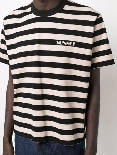 Shop Sunnei Striped Logo-print T-shirt In Black