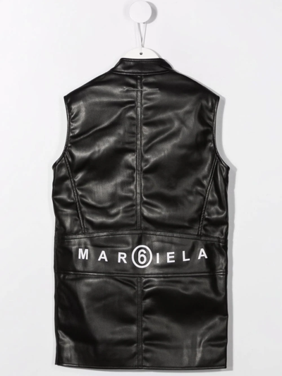 Shop Mm6 Maison Margiela Zip-up Faux-leather Gilet In Black
