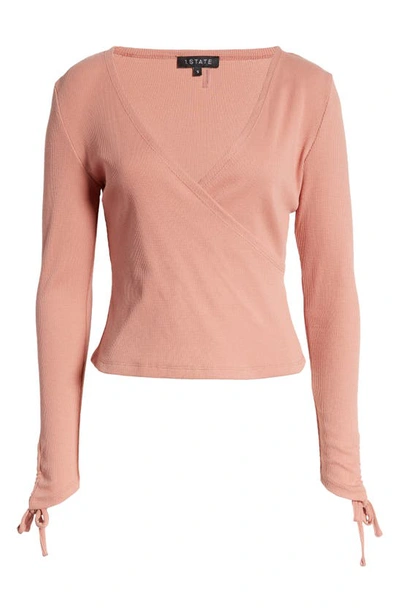 Shop 1.state Long Sleeve Rib Wrap Top In Clay Rose