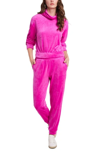 1.state Turtleneck Velour Top In Party Pink