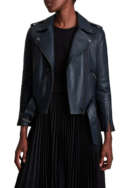 Shop Allsaints Balfern Leather Biker Jacket In Squid Ink Blue