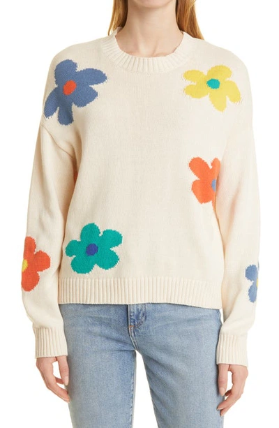 Shop Rails Perci Intarsia Floral Cotton Blend Crewneck Sweater In Ivory Daisies
