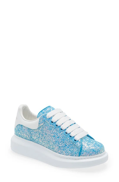 Alexander McQueen Glitter & Metallic Leather Platform Sneakers in Blue