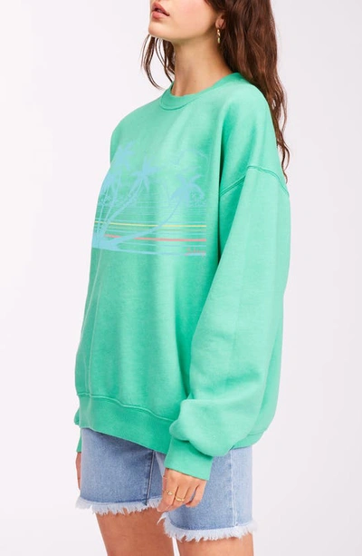 Shop Billabong Ride In Cotton Blend Graphic Sweatshirt In Tropical Green
