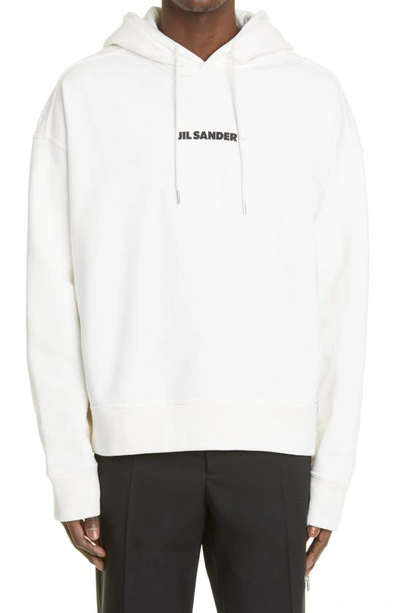 Jil Sander Off-white Logo Hooded Cotton Sweatshirt | ModeSens